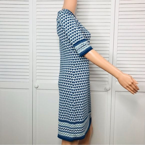 MAX STUDIO Blue Abstract Half Sleeve Dress Size Small