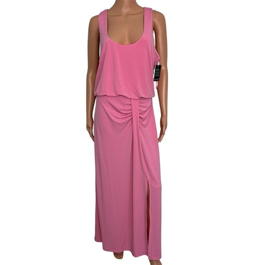 New BOSTON PROPER Scoopneck Blouson Slit Midi Dress in Sachet Pink Size Medium