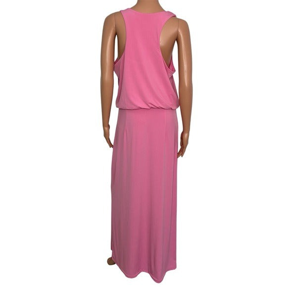 New BOSTON PROPER Scoopneck Blouson Slit Midi Dress in Sachet Pink Size Medium