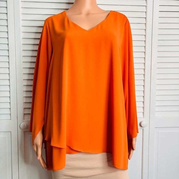 KAREN KANE V-Neck Orange Blouse Size 1X