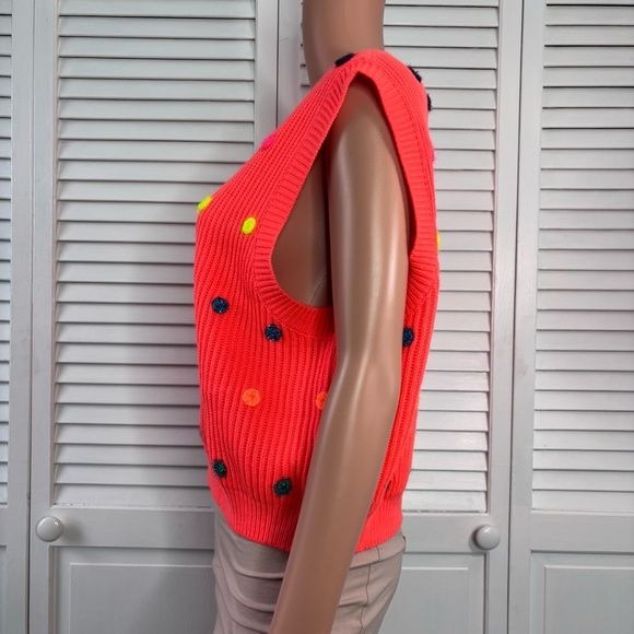 *New* QUEEN OF SPARKLES Neon Orange Polka Dot Sleeveless Sweater Size Small