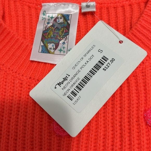 *New* QUEEN OF SPARKLES Neon Orange Polka Dot Sleeveless Sweater Size Small