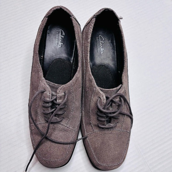 CLARKS Bendables Gray Lace Up Suede Oxfords Size 8M