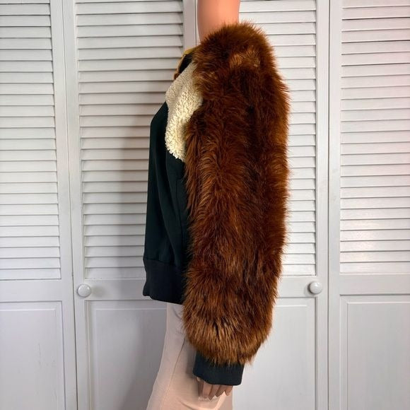 SEA NEW YORK Combo Faux Fur Track Jacket Size Small