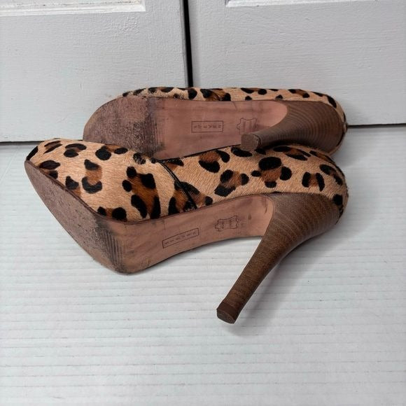 STEVEN by Steve Madden Leopard Print Calf HairPeep Toe Heels Size 8