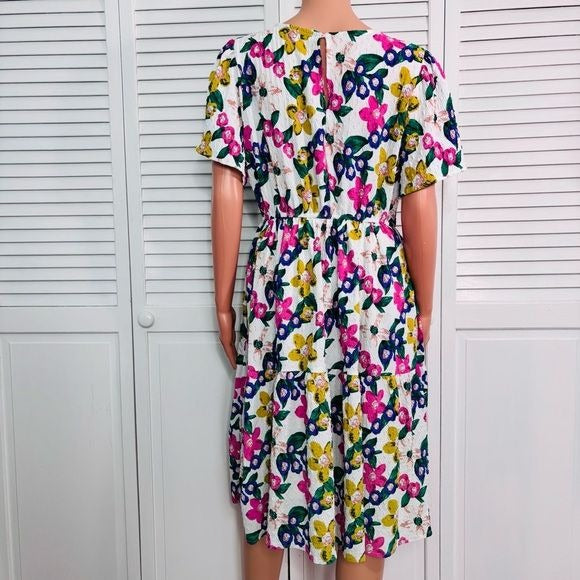 POLAGRAM Floral Print Flutter Sleeve Midi Dress Size Large
