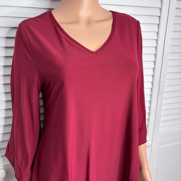 LOTUSMILE Red Double Layers Ruffle 3/4 Flared Sleeve Blouse Size Medium