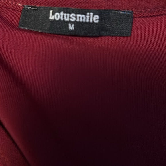 LOTUSMILE Red Double Layers Ruffle 3/4 Flared Sleeve Blouse Size Medium