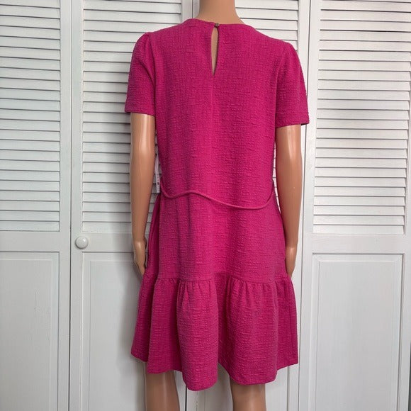 *New* DRAPER JAMES RSVP Pink Textured Short Sleeve Belted Dress Size Small