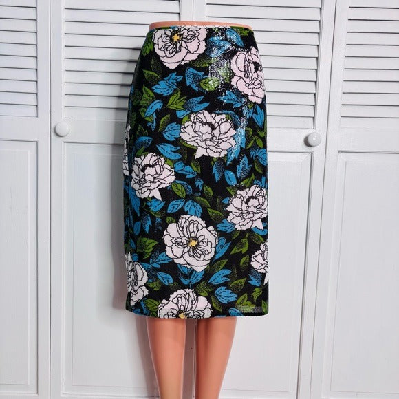 DIANE VON FURSTENBERG Boswell Sequined Floral Pencil Skirt Size 10
