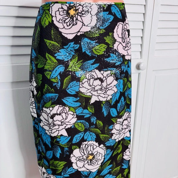 DIANE VON FURSTENBERG Boswell Sequined Floral Pencil Skirt Size 10