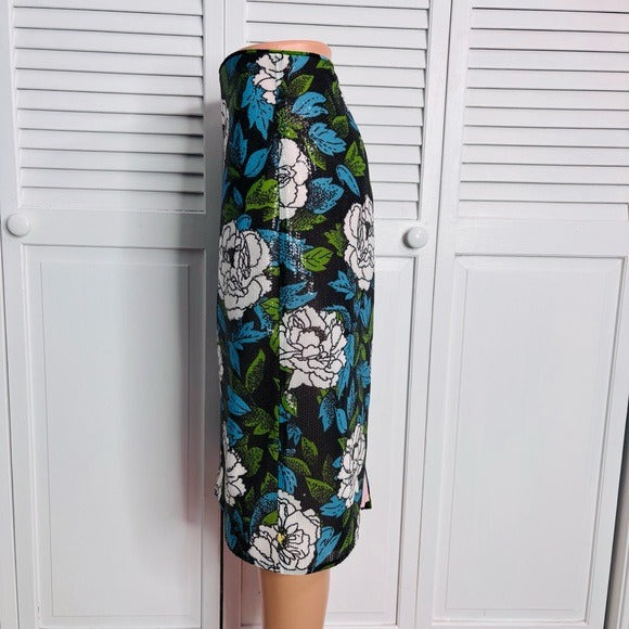 DIANE VON FURSTENBERG Boswell Sequined Floral Pencil Skirt Size 10