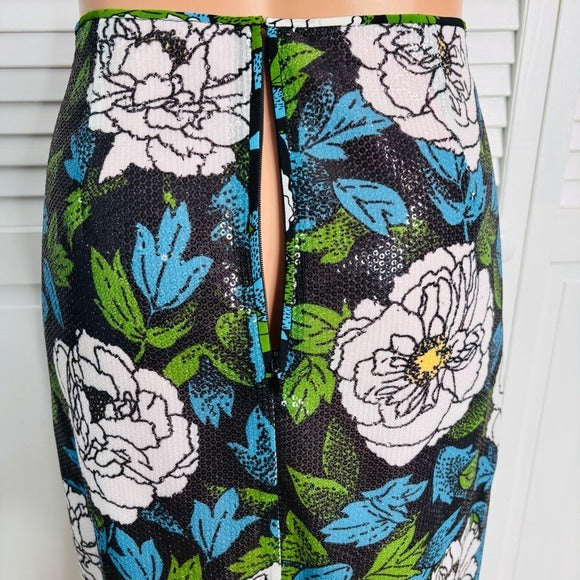 DIANE VON FURSTENBERG Boswell Sequined Floral Pencil Skirt Size 10