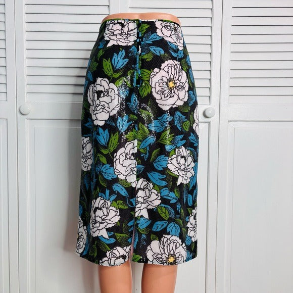 DIANE VON FURSTENBERG Boswell Sequined Floral Pencil Skirt Size 10