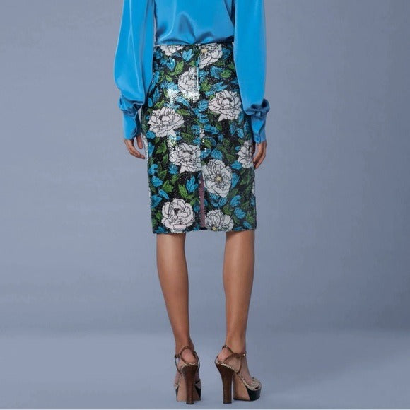 DIANE VON FURSTENBERG Boswell Sequined Floral Pencil Skirt Size 10
