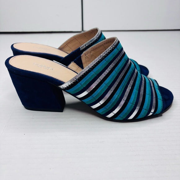 BOTKIER Posie Suede Metallic Slip On Ultramarine Heeled Mules Size 8