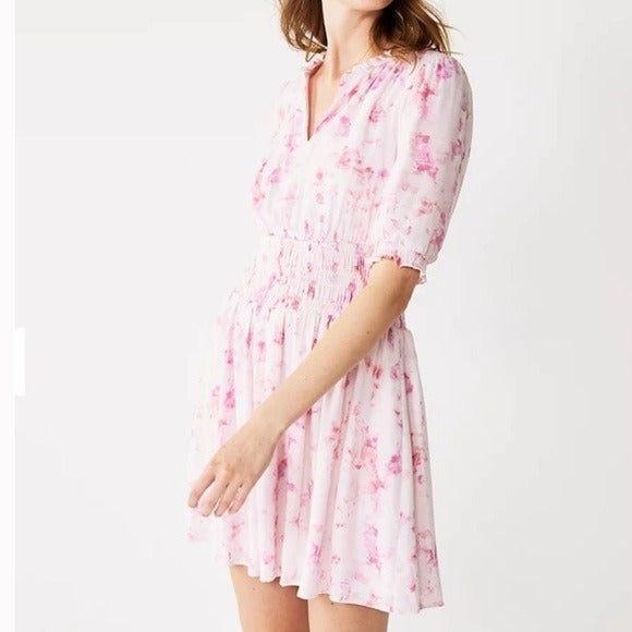 NINE WEST Ruffle Blouson Mini Dress in Pink Size Large
