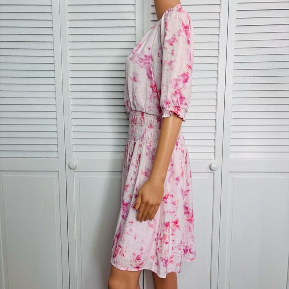 NINE WEST Ruffle Blouson Mini Dress in Pink Size Large