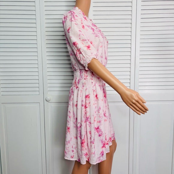 NINE WEST Ruffle Blouson Mini Dress in Pink Size Large