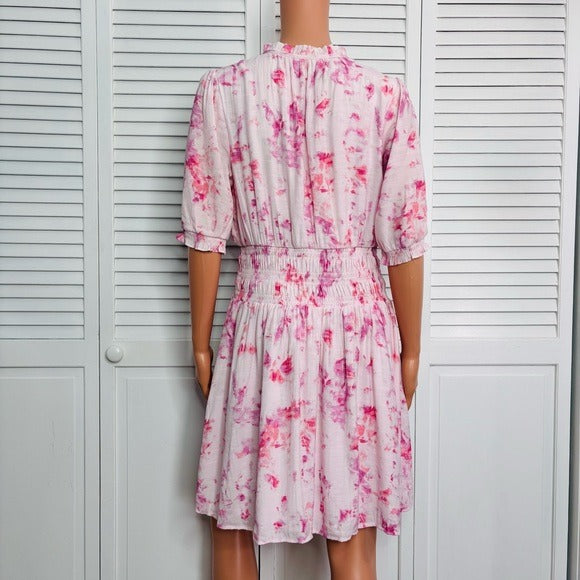 NINE WEST Ruffle Blouson Mini Dress in Pink Size Large