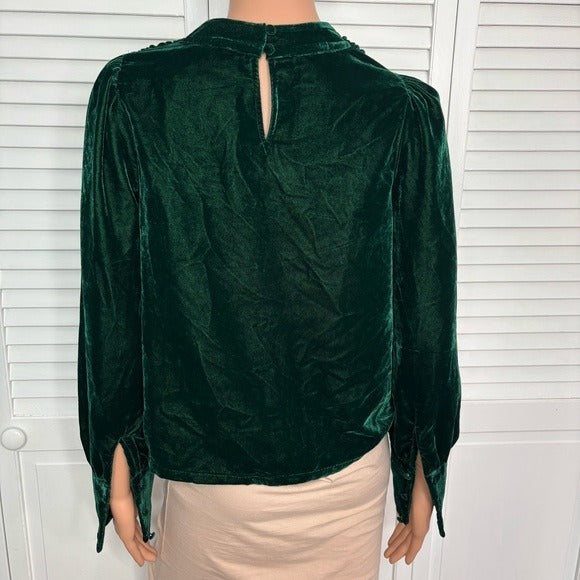 New RACHEL ZOE Emerald Velour Bateau Neck Long Sleeve Blouse Size XS