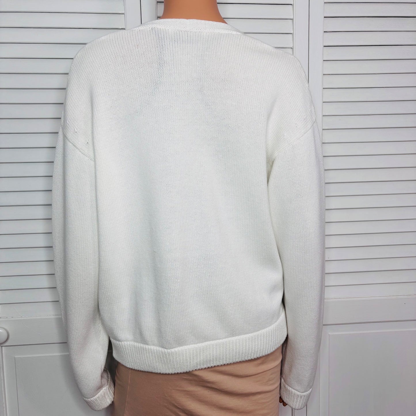 MAXMARA Leisure White V-Neck Knit Cardigan Sweater Size Large