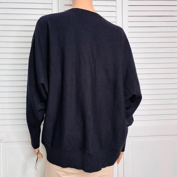 *New* ALFANI Indulgence Lace Sleeve Detail Sweater in Black Size 1X