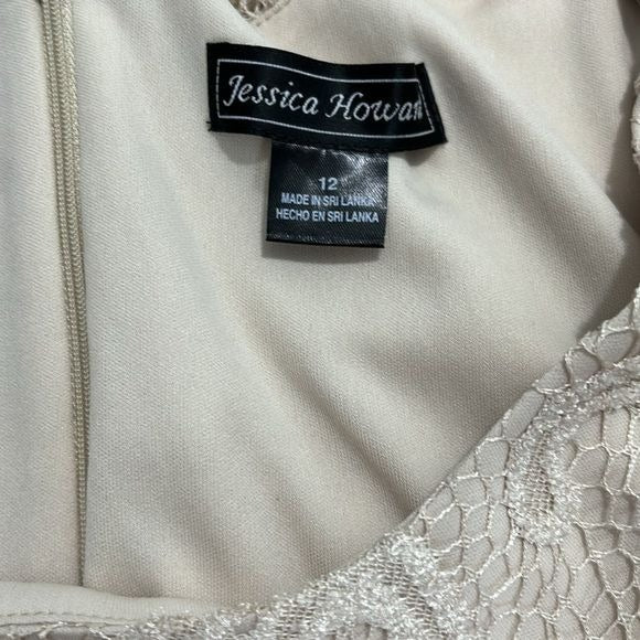 JESSICA HOWARD Beige Sleeveless Lace Overlay Maxi Dress Size 12