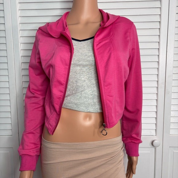 New KIRUNDO Pink Zip Up Hoodie Cropped Sweatshirt Size Medium