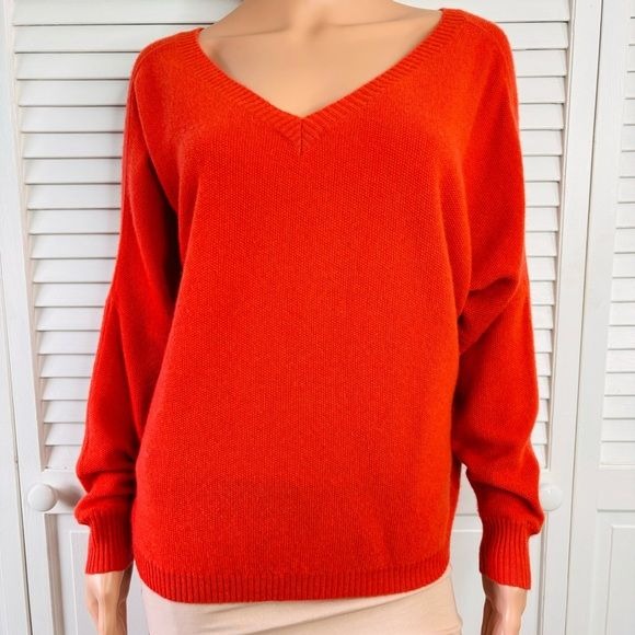 360 CASHMERE Orange V-Neck Oversized Sweater Size Small