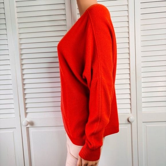 360 CASHMERE Orange V-Neck Oversized Sweater Size Small
