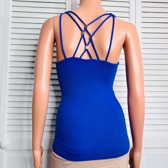 GUESS Blue Ribbed V-Neck Tank Top Size XS