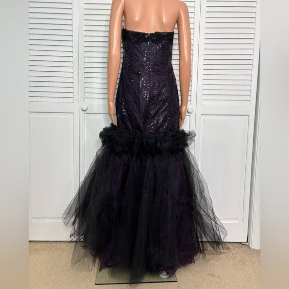 New SKINZ NEW YORK Strapless Sequins Lace Tulle Gown Size Large
