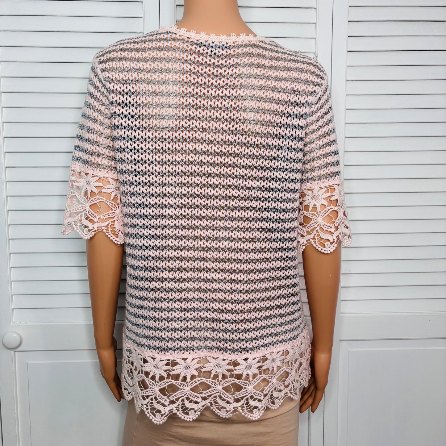 LEO & UGO Short Sleeve Striped Knit Sheer Sweater Size 8