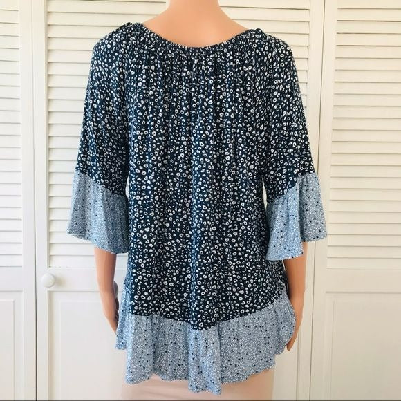 STYLE & CO. Blue White Floral 3/4 Sleeve Blouse Size 1X