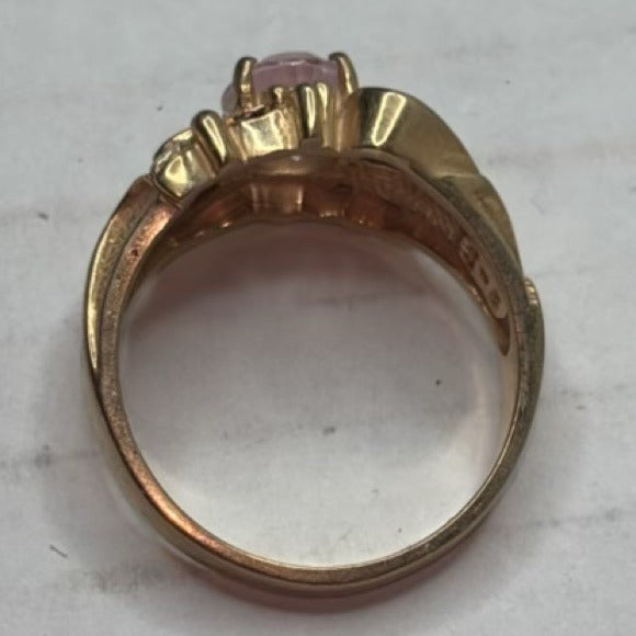 BLACK HILLS GOLD 10k Gold Grape Leaves Marquise Pink Stone Ring Size 8