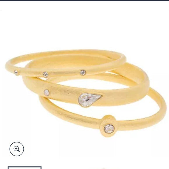 LAINIE KAZAN Set of 3 Goldtone Bangles with Crystals