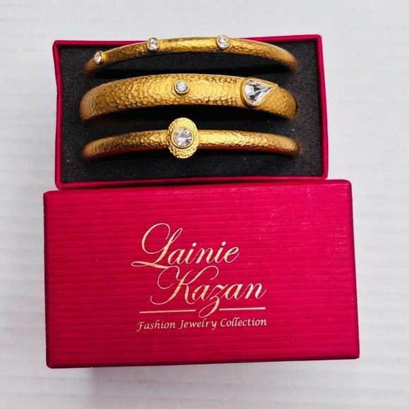 LAINIE KAZAN Set of 3 Goldtone Bangles with Crystals