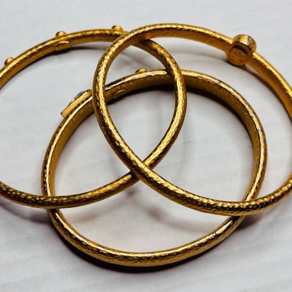 LAINIE KAZAN Set of 3 Goldtone Bangles with Crystals