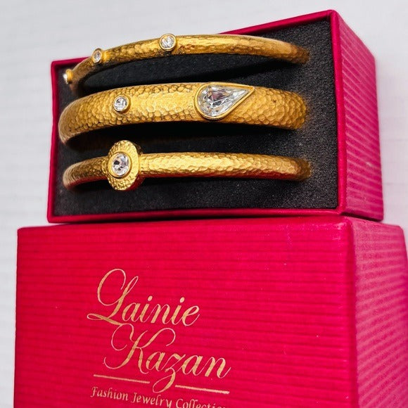 LAINIE KAZAN Set of 3 Goldtone Bangles with Crystals