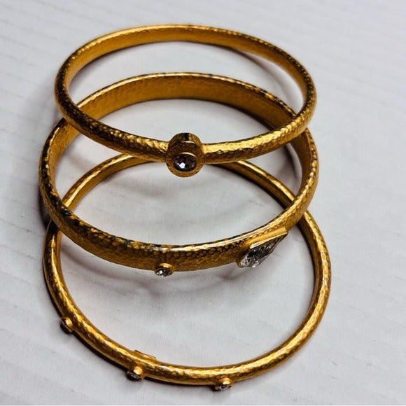 LAINIE KAZAN Set of 3 Goldtone Bangles with Crystals