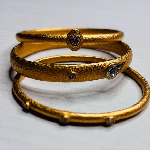 LAINIE KAZAN Set of 3 Goldtone Bangles with Crystals