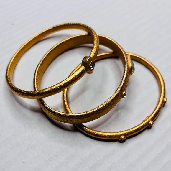 LAINIE KAZAN Set of 3 Goldtone Bangles with Crystals