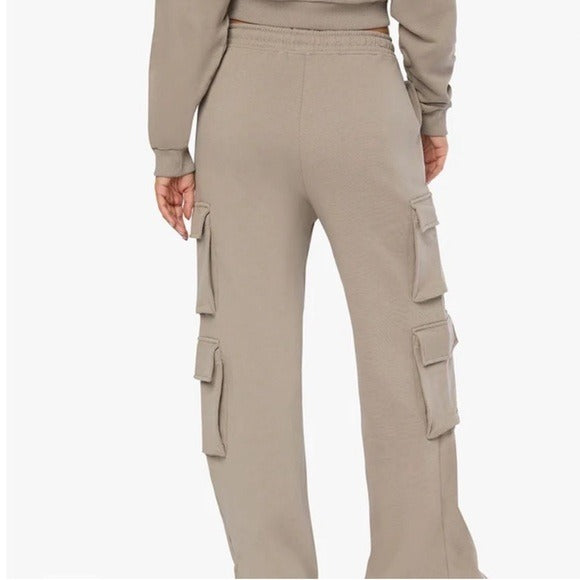 NEW WEWOREWHAT Fleece Cotton Cargo Sweat Pants in Stone Size Small
