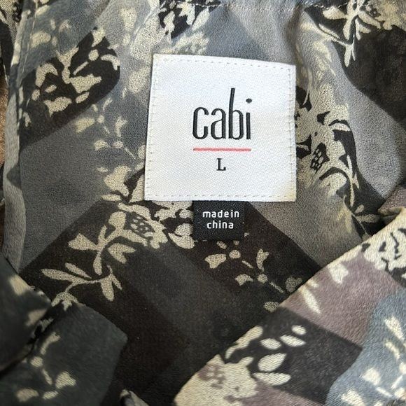 CABI Gray Plaid Sleeveless Graph Blouse Size Large