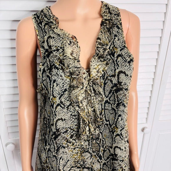 LINQ Silk Ruffle V-Neck Snakeskin Print Sleeveless Dress Size Medium