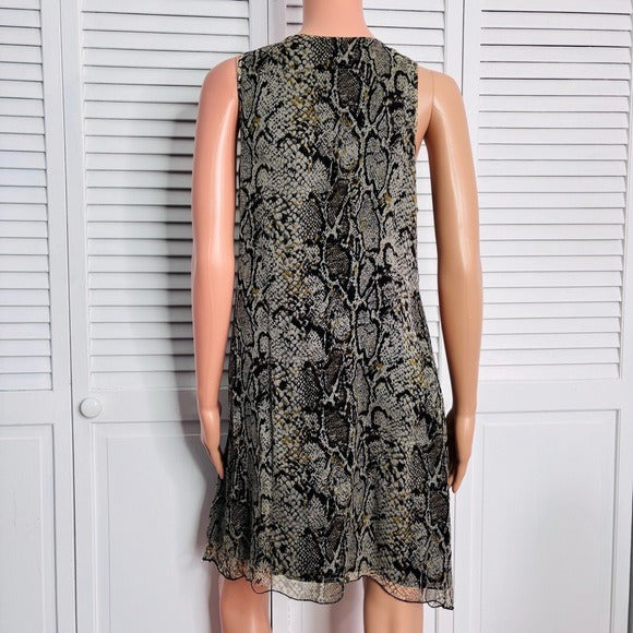 LINQ Silk Ruffle V-Neck Snakeskin Print Sleeveless Dress Size Medium