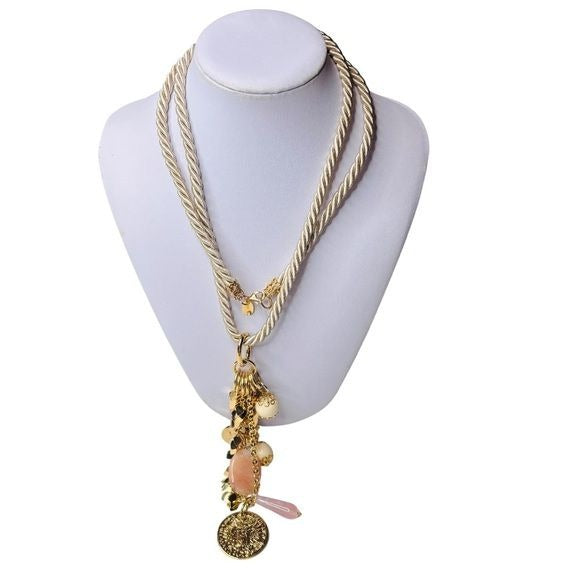 BELLEZZA Bronze Coin Charm Cluster Pendant Long Rope Necklace