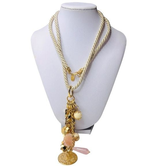 BELLEZZA Bronze Coin Charm Cluster Pendant Long Rope Necklace