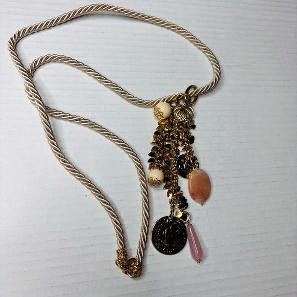 BELLEZZA Bronze Coin Charm Cluster Pendant Long Rope Necklace